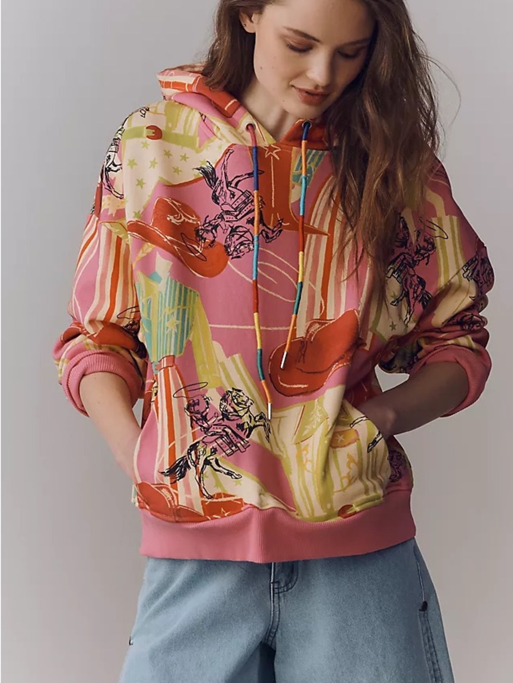 Anthropologie Never Fully Dressed Dallas Pink Cowgirl Cotton Hoodie Size XXL NWT